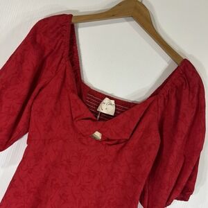 Easy Clothes Mia Red Floral Mini Dress Size S Cotton Balloon Sleeves Twist NEW‎